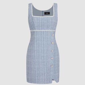 NWT CIDER Blue Tweed with Faux Pearl and Rhinestones Mini Dress Size Small